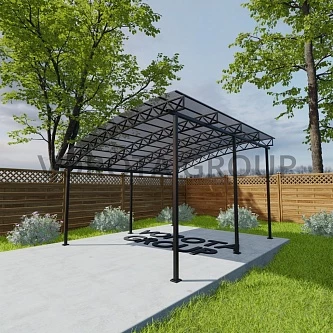 Полуарочный навес бронзово-серого цвета, сотовый поликарбонат 4500*16000